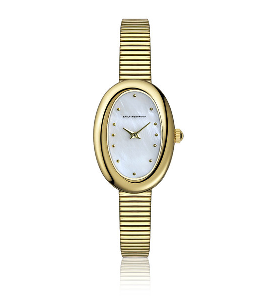 Овален златист часовник с бял циферблат снимка