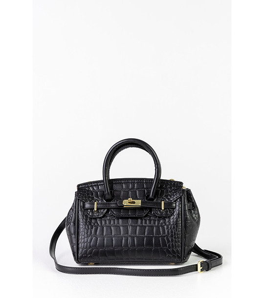 черна дамска чанта с кроко релеф  Hana снимка