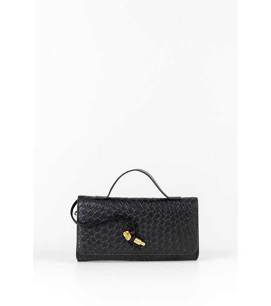 Черен дамски клъч с релеф Rina снимка