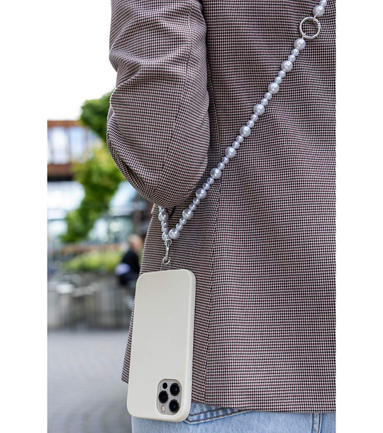 Верижка за телефон с бели перли снимка