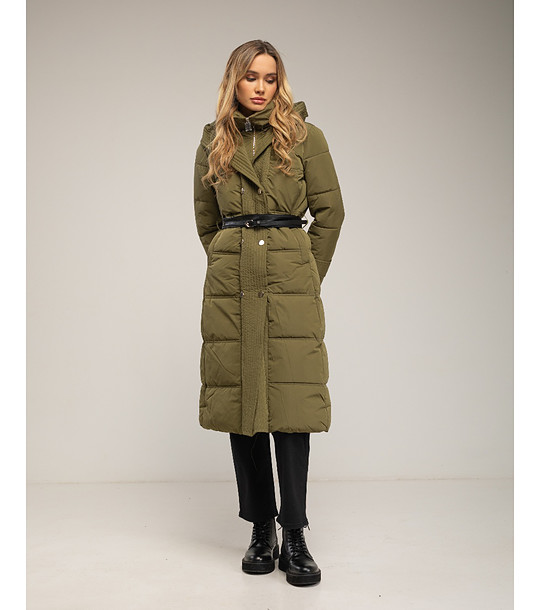 Дълго зимно дамско яке в цвят каки снимка