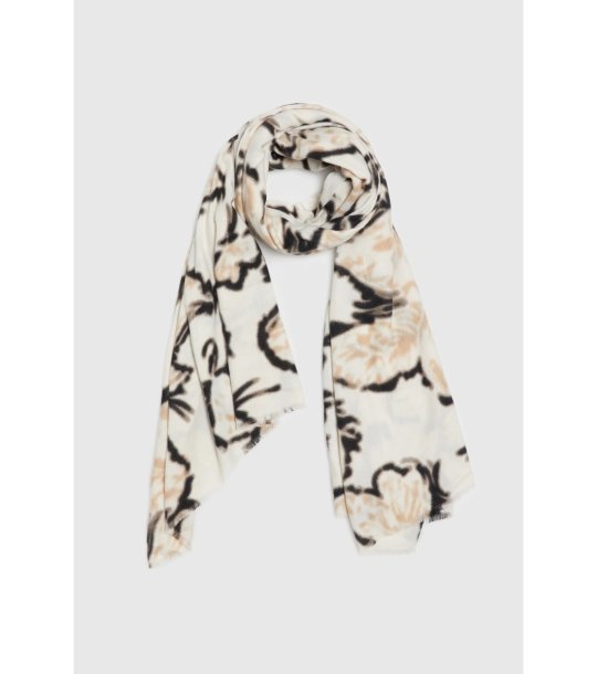 Дамски бежов шал с принт снимка