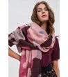 Дамски шал с принт в бордо, сиво и розово-2 снимка