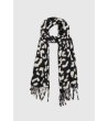 Дамски шал в черно и бяло с ресни -0 снимка