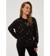 Дамски черен суитшърт с декорации-2 снимка