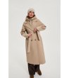 Дамско бежово палто с колан -3 снимка