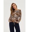 Дамска блуза с принт в кафяви нюанси-0 снимка