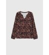 Дамска блуза с принт в черно, бежово и бордо-4 снимка