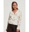 Дамска жилетка в цвят слонова кост с бежови флорални мотиви-2 снимка