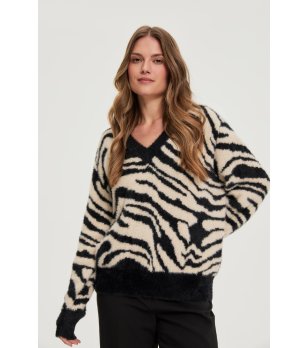 Дамски пуловер в бежово и черно снимка