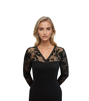 Дамска черна блуза с дантела AMALIA снимка