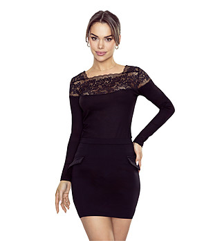 Дамска блуза в черно с дантела TARIDA  в макси размери снимка