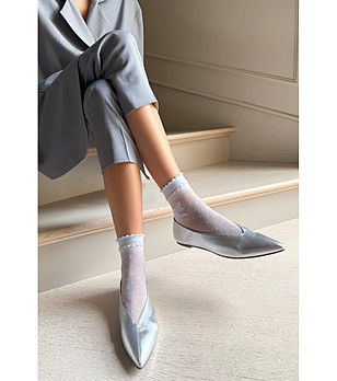 Дамски чорапи ALICE в лазурно синьо с панделки и точки снимка