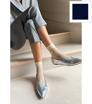 Дамски чорапи ALICE в морско синьо с панделки и точки снимка