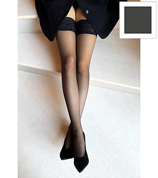 Чорапи EMMA 12 DEN в цвят графит с дантела снимка