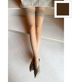 Чорапи в цвят капучино SILVI 15 DEN с дантела снимка