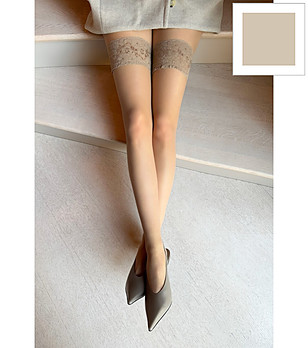 Чорапи в цвят пясък 15 DEN SILVI със силиконова лента снимка