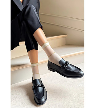 Дамски чорапи в екрю и златисто BIANCA с лурексови райета снимка