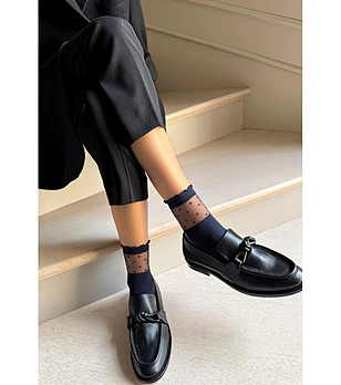 Дамски чорапи в цвят морско синьо BIBBI с тюл снимка