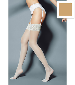 Чорапи 15 DEN MARY в цвят визон с дантела снимка