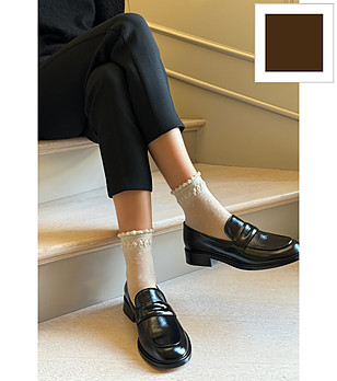 Дамски чорапи ELVIRA в цвят капучино с неравномерни точки снимка