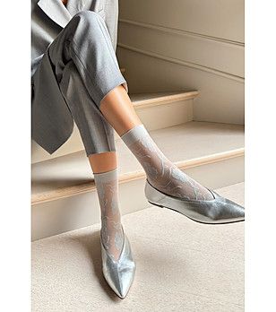 Сребристи чорапи с флорален мотив Dam снимка