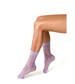 Лилави дамски чорапи с флорален мотив FIORE снимка
