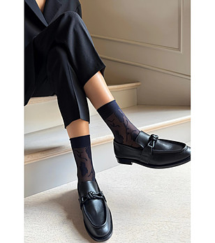 Дамски тъмносини чорапи с флорален мотив Dam снимка