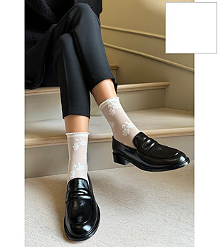 Дамски бели чорапи с цветя FIORELLA снимка