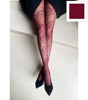 Чорапогащник GIA в цвят бордо с ажурни цветя снимка