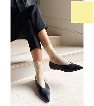 Лимонено жълти чорапи JANA с флорален мотив снимка