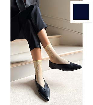 Дамски чорапи JANA в морско синьо с флорален мотив снимка