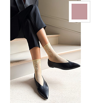 Дамски чорапи в пудрено розово с флорален мотив JANA снимка