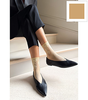 Дамски чорапи JANA в цвят визон с флорален мотив снимка