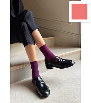 Дамски чорапи в цвят папая 40 DEN KATRIN с комфортен ластик снимка