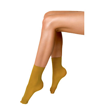 Дамски чорапи в цвят горчица 40 DEN KATRIN с комфортен ластик снимка