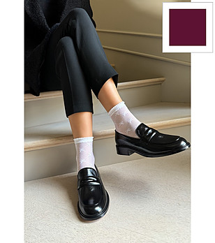 Дамски чорапи във винен цвят LIVIA с панделки снимка