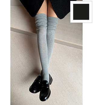 Дълги чорапи в черно 60 DEN LOU COTONE с декоративен ластик снимка