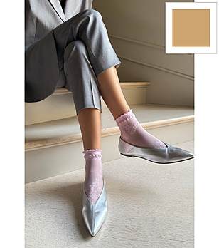 Чорапи MAXIMA в цвят визон с флорален мотив снимка