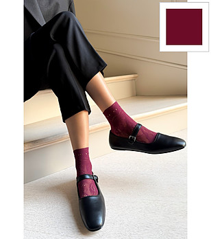 Дамски чорапи в цвят бордо MILANO с флорален ажур снимка