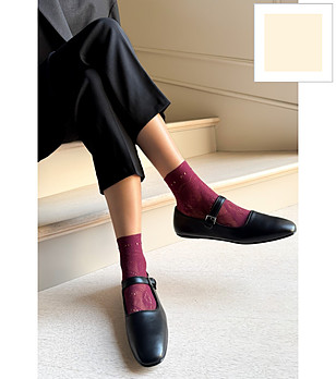 Дамски чорапи в цвят екрю MILANO ажурни с флорален мотив снимка