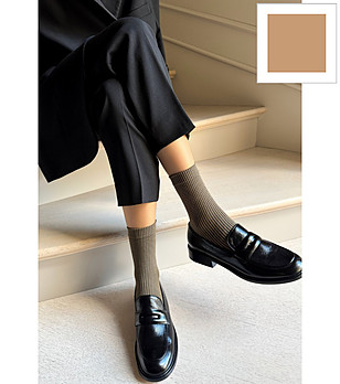 Дамски чорапи в цвят камел на пепит PEPITONE снимка