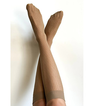 Дамски чорапи в бежово-златисто с ромбове 15 DEN ROMBINI LUREX снимка