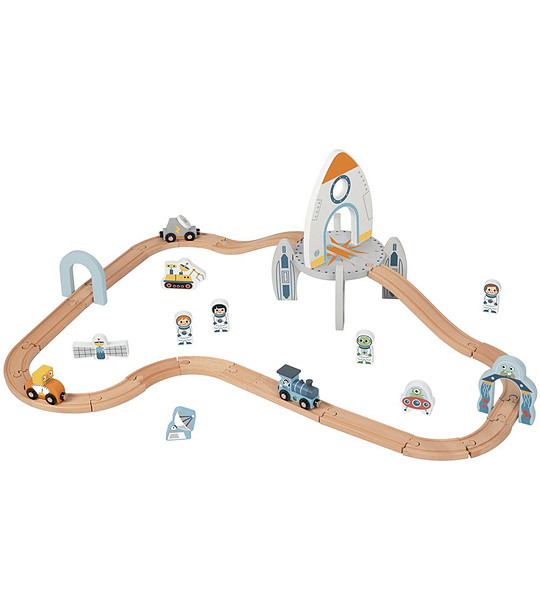 Дървен влак с релси Космическа станция снимка