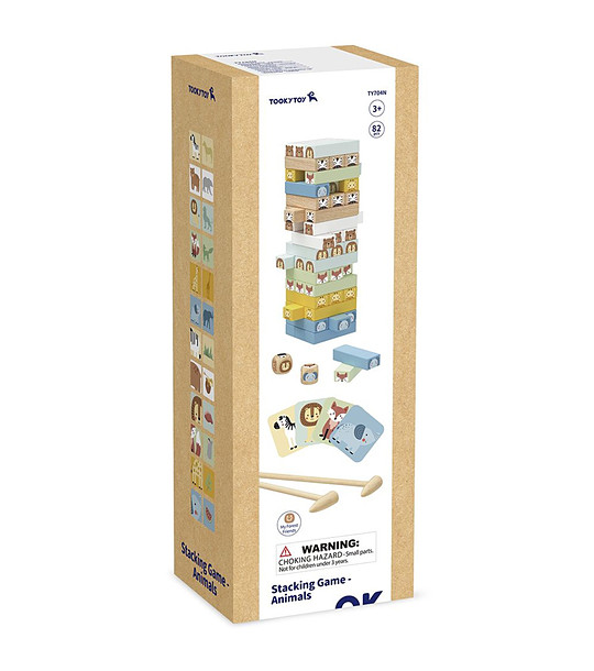 Дървена цветна дженга със зарче Животни снимка