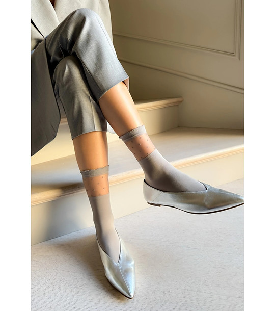 Дамски чорапи BIBBI в сиво с тюл снимка