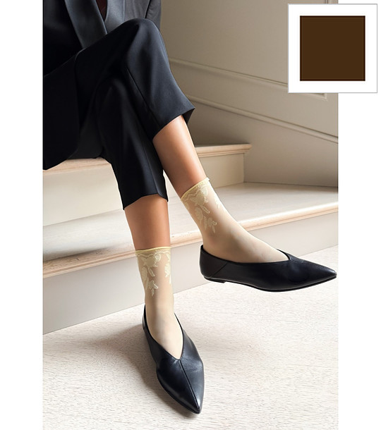 Чорапи в цвят капучино JANA с флорален мотив снимка