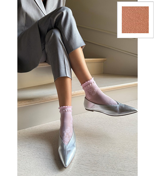 Чорапи MAXIMA в цвят праскова с флорален мотив снимка