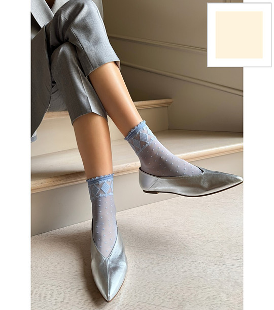 Чорапи в цвят екрю MONICA с геометрични мотиви снимка