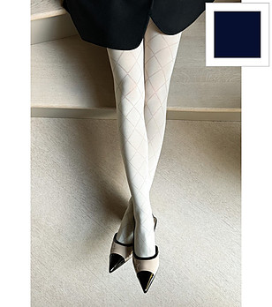 Чорапогащник ROMBO GRANDI 60 DEN в морско синьо с големи ромбове снимка